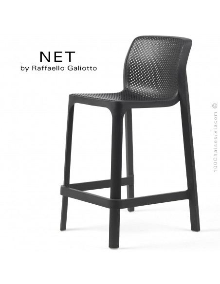 Tabouret de cuisine NET, sturcture et assise plastique couleur anthracite.