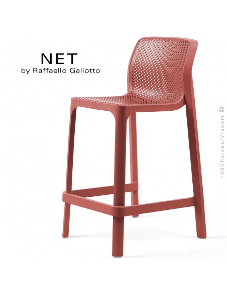 Tabouret de cuisine NET, sturcture et assise plastique couleur rouge.