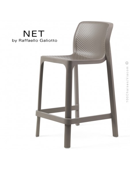 Tabouret de cuisine NET, sturcture et assise plastique couleur gris tourterelle.