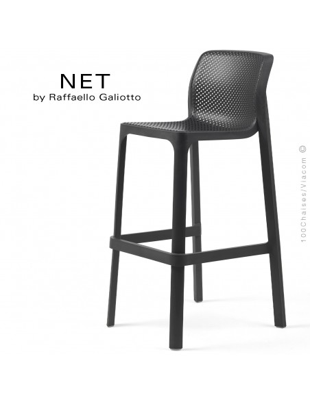 Tabouret de bar NET, sturcture et assise plastique couleur anthracite.