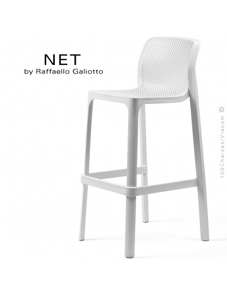 Tabouret de bar NET, sturcture et assise plastique couleur blanc.