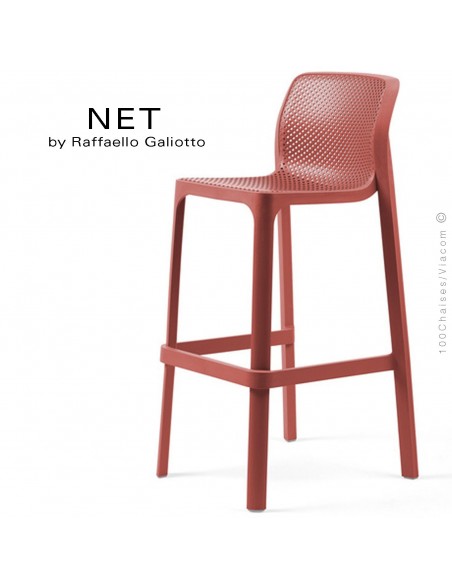 Tabouret de bar NET, sturcture et assise plastique couleur rouge.