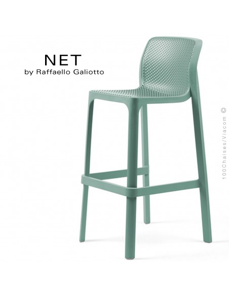 Tabouret de bar NET, sturcture et assise plastique couleur vert.