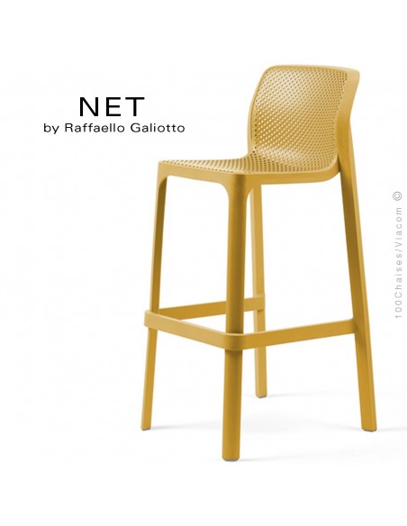 Tabouret de bar NET, sturcture et assise plastique couleur jaune.