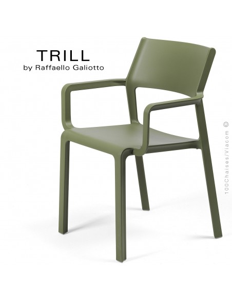 Fauteuil design TRILL, sturcture et assise plastique couleur vert.