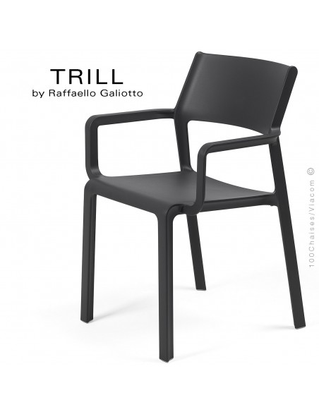 Fauteuil design TRILL, sturcture et assise plastique couleur anthracite.