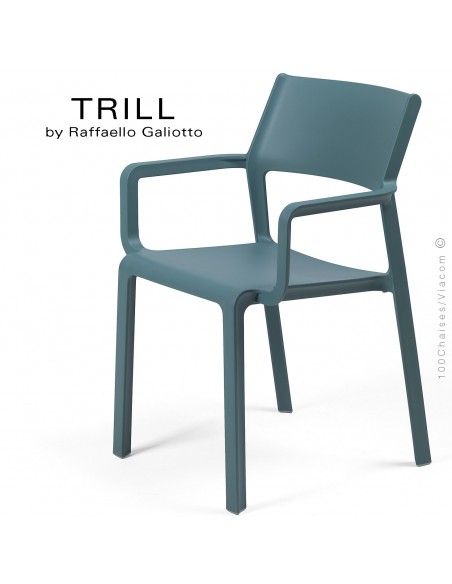 Fauteuil design TRILL, sturcture et assise plastique couleur bleu.