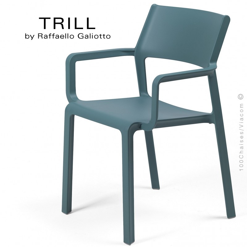 Fauteuil design TRILL, sturcture et assise plastique couleur bleu.