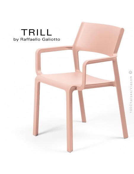 Fauteuil design TRILL, sturcture et assise plastique couleur rose.