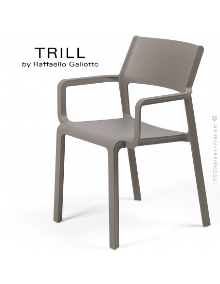 Fauteuil design TRILL, sturcture et assise plastique couleur gris tourterelle.