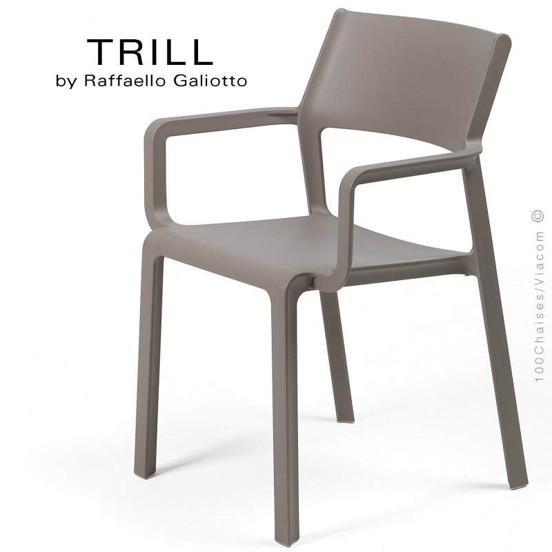 Fauteuil design TRILL, sturcture et assise plastique couleur gris tourterelle.