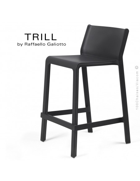 Tabouret de cuisine design TRILL, sturcture et assise plastique couleur anthracite.