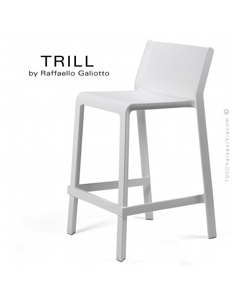 Tabouret de cuisine design TRILL, sturcture et assise plastique couleur blanc.