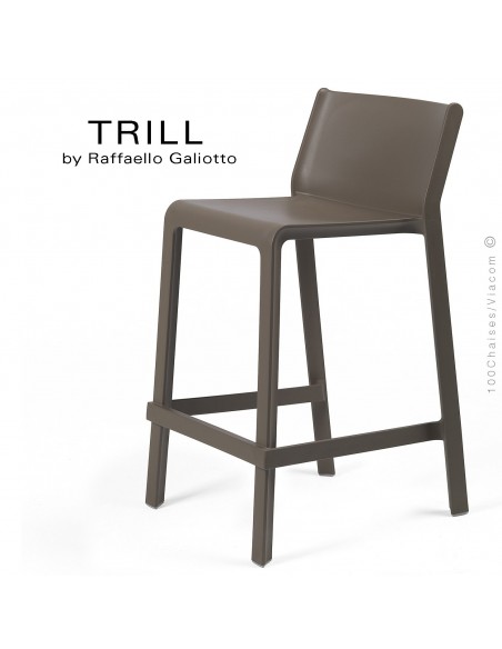Tabouret de cuisine design TRILL, sturcture et assise plastique couleur marron.