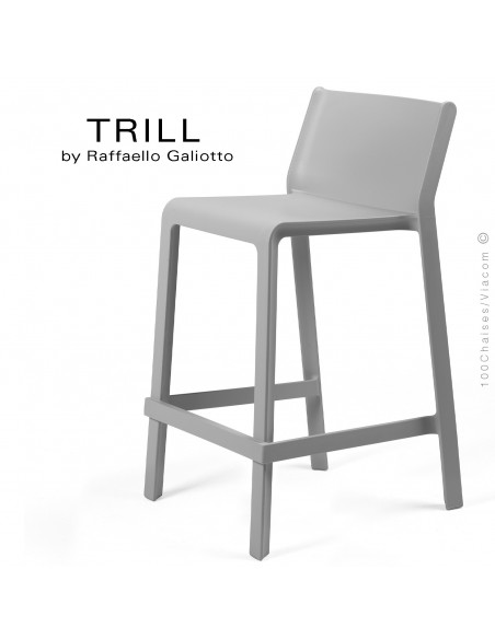 Tabouret de cuisine design TRILL, sturcture et assise plastique couleur gris.