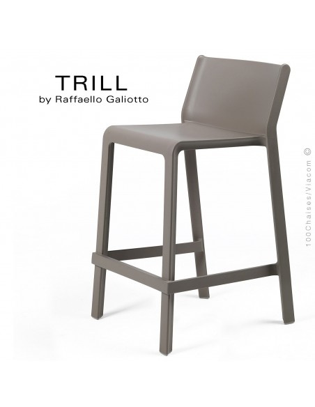 Tabouret de cuisine design TRILL, sturcture et assise plastique couleur gris tourterelle.