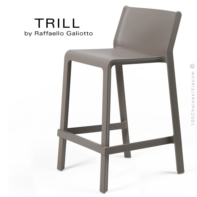 Tabouret de cuisine design TRILL, sturcture et assise plastique couleur gris tourterelle.