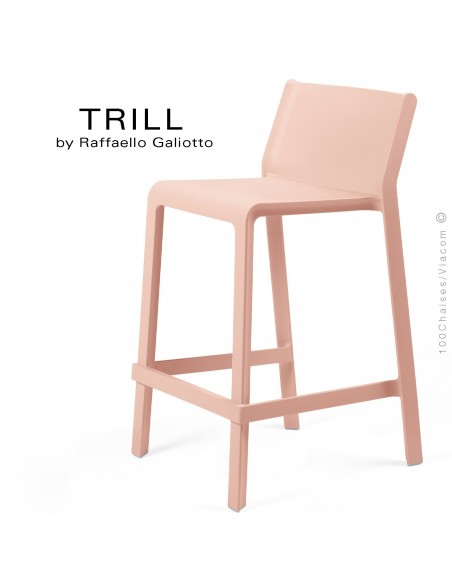 Tabouret de cuisine design TRILL, sturcture et assise plastique couleur rose.
