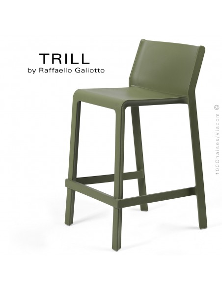 Tabouret de cuisine design TRILL, sturcture et assise plastique couleur vert.