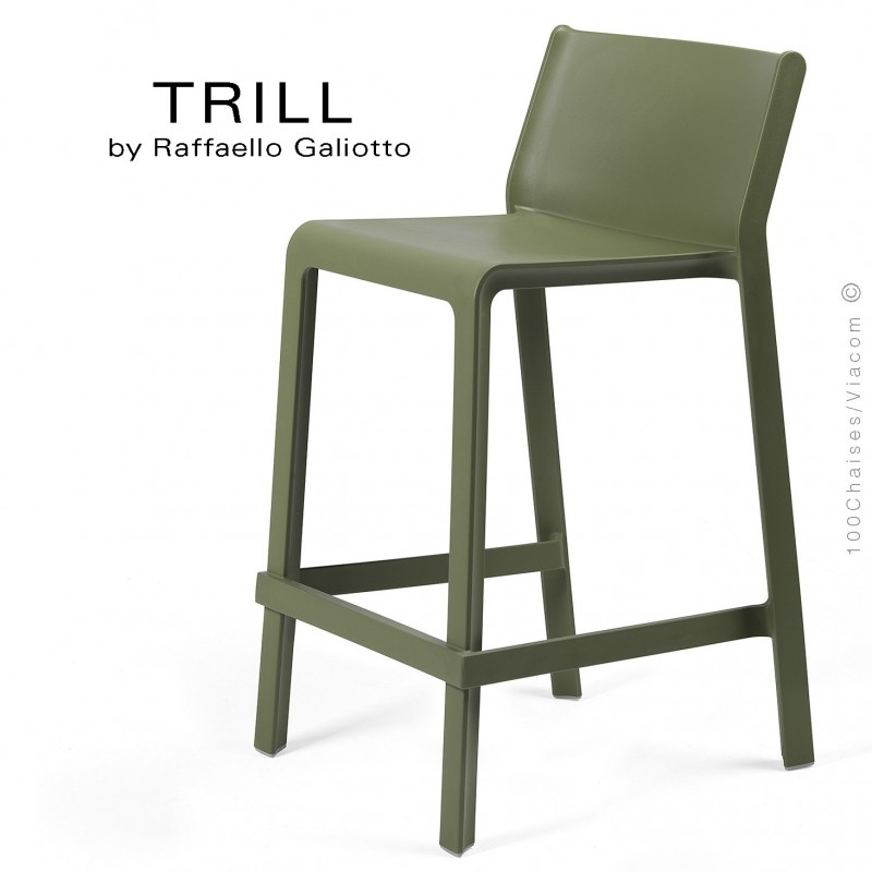Tabouret de cuisine design TRILL, sturcture et assise plastique couleur vert.