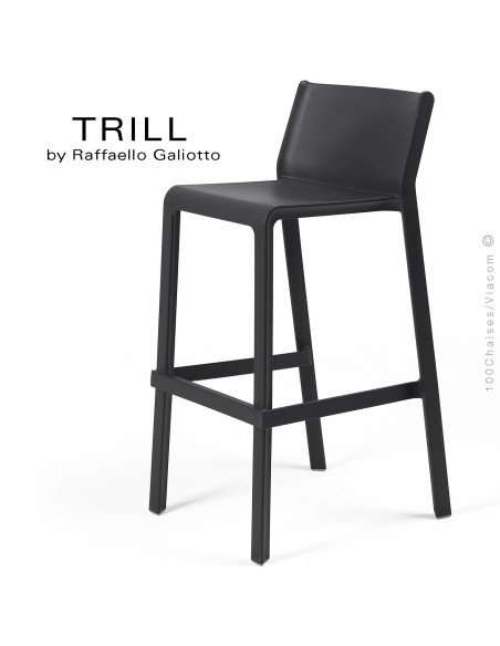 Tabouret de bar design TRILL, sturcture et assise plastique couleur anthracite.