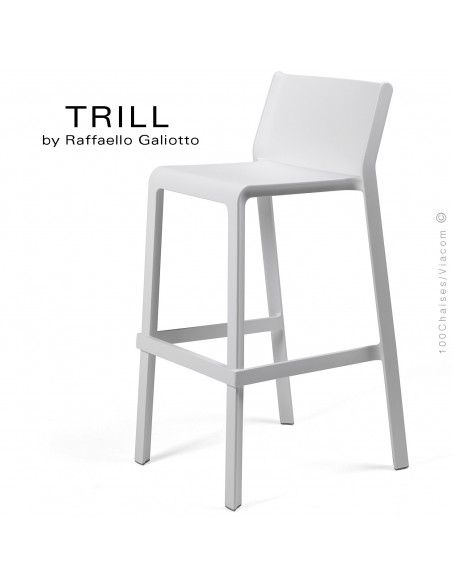 Tabouret de bar design TRILL, sturcture et assise plastique couleur blanc.