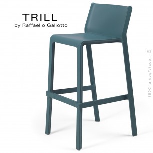 Tabouret de bar design TRILL, sturcture et assise plastique couleur bleu.