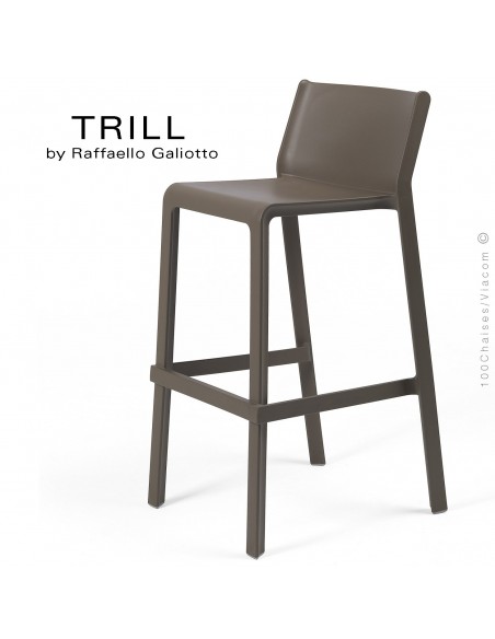 Tabouret de bar design TRILL, sturcture et assise plastique couleur marron.