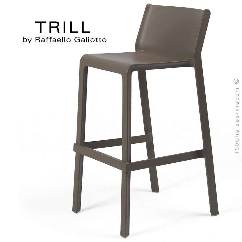 Tabouret de bar design TRILL, sturcture et assise plastique couleur marron.