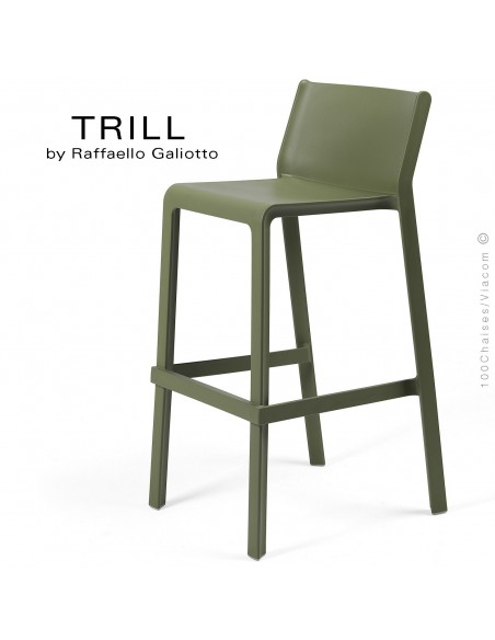 Tabouret de bar design TRILL, sturcture et assise plastique couleur vert.