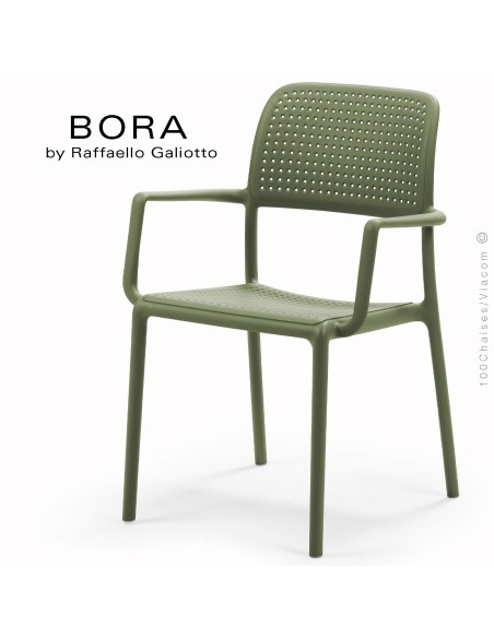 Fauteuil design BORA, sturcture et assise plastique couleur vert.