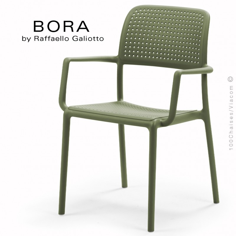 Fauteuil design BORA, sturcture et assise plastique couleur vert.