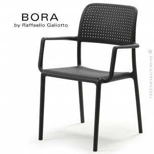 Fauteuil design BORA, sturcture et assise plastique couleur anthracite.