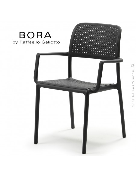Fauteuil design BORA, sturcture et assise plastique couleur anthracite.