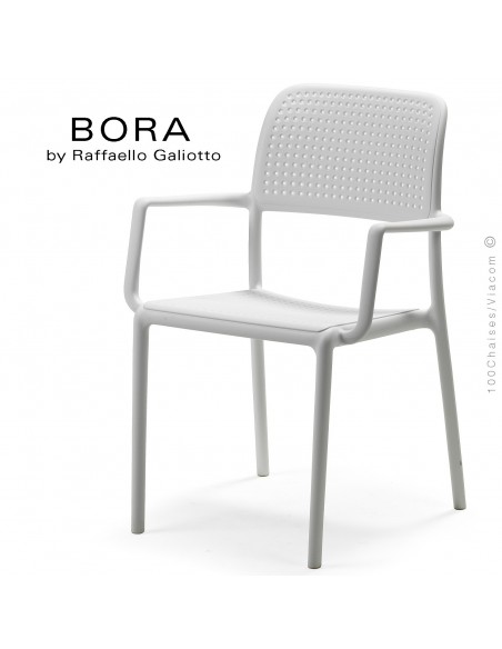 Fauteuil design BORA, sturcture et assise plastique couleur blanc.