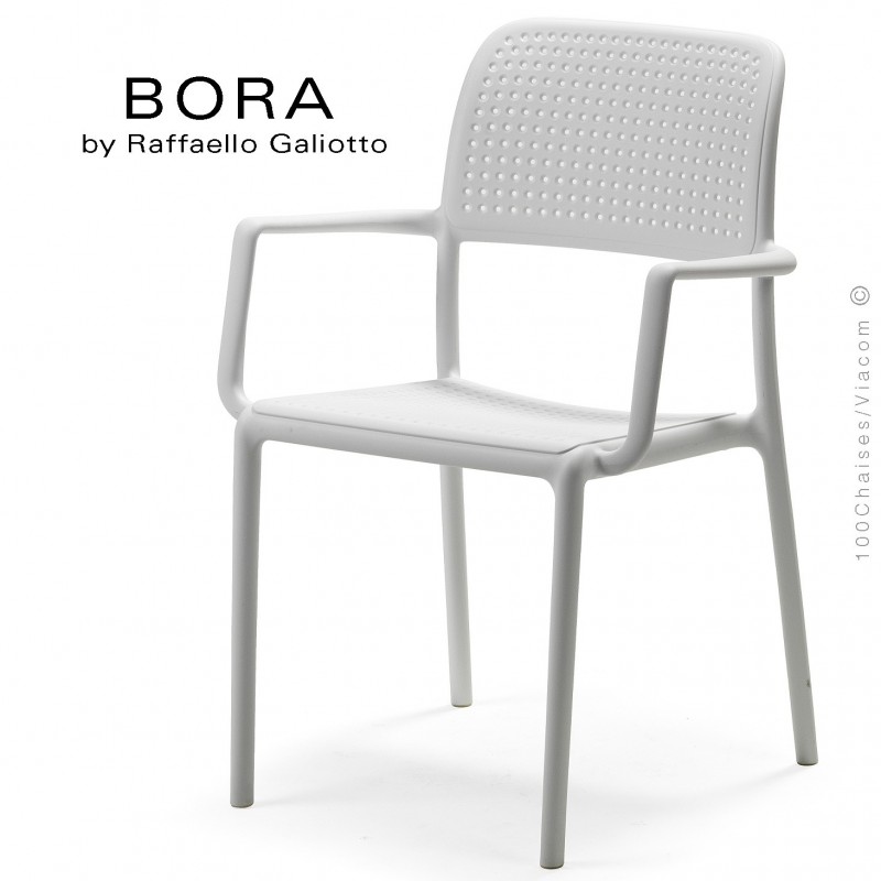 Fauteuil design BORA, sturcture et assise plastique couleur blanc.