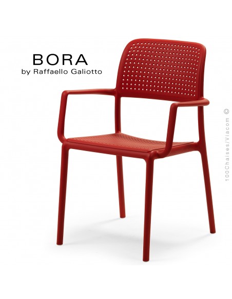 Fauteuil design BORA, sturcture et assise plastique couleur rouge.