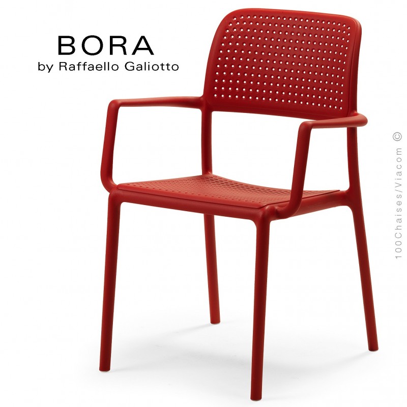 Fauteuil design BORA, sturcture et assise plastique couleur rouge.
