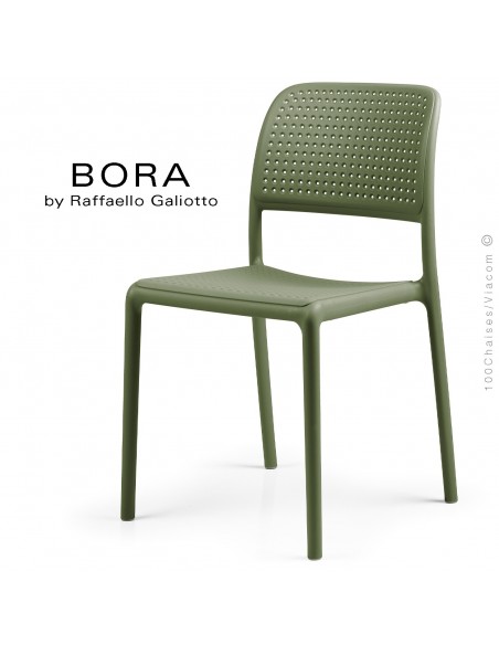 Chaise design BORA, sturcture et assise plastique couleur vert.