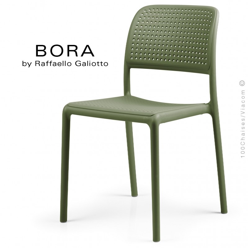 Chaise design BORA, sturcture et assise plastique couleur vert.
