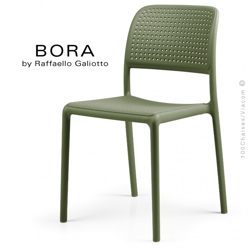 Chaise design BORA, structure 4 pieds, assise plastique couleur - Lot de 6  pièces.