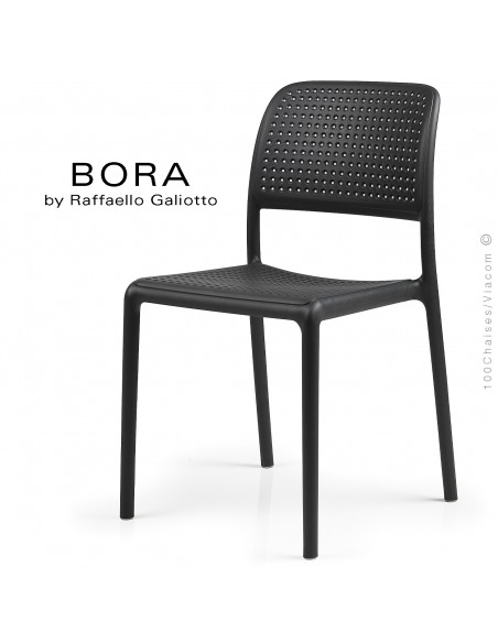 Chaise design BORA, sturcture et assise plastique couleur anthracite.