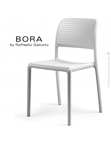 Chaise design BORA, sturcture et assise plastique couleur blanc.