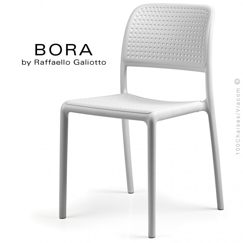 Chaise design BORA, sturcture et assise plastique couleur blanc.