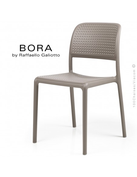 Chaise design BORA, sturcture et assise plastique couleur gris tourterelle.