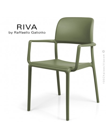 Fauteuil design RIVA, sturcture et assise plastique couleur vert.