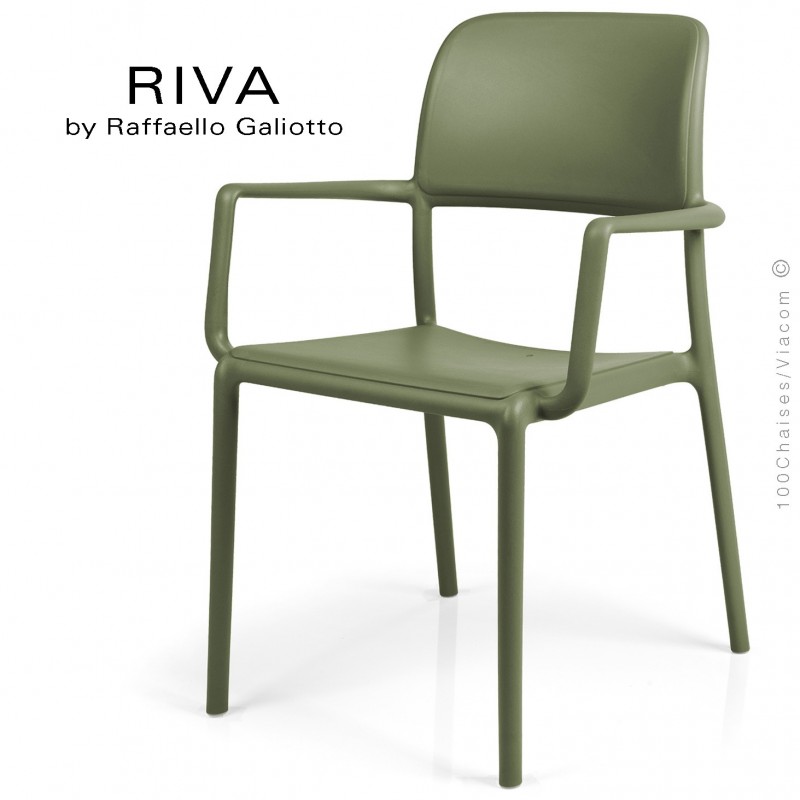 Fauteuil design RIVA, sturcture et assise plastique couleur vert.
