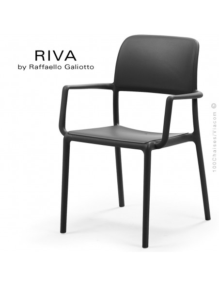 Fauteuil design RIVA, sturcture et assise plastique couleur anthracite.