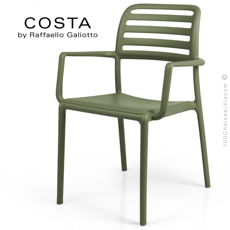 Fauteuil design COSTA, sturcture et assise plastique couleur vert.