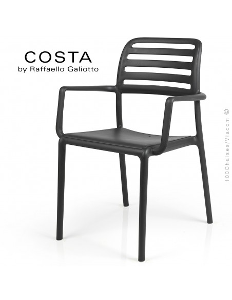 Fauteuil design COSTA, sturcture et assise plastique couleur anthracite.